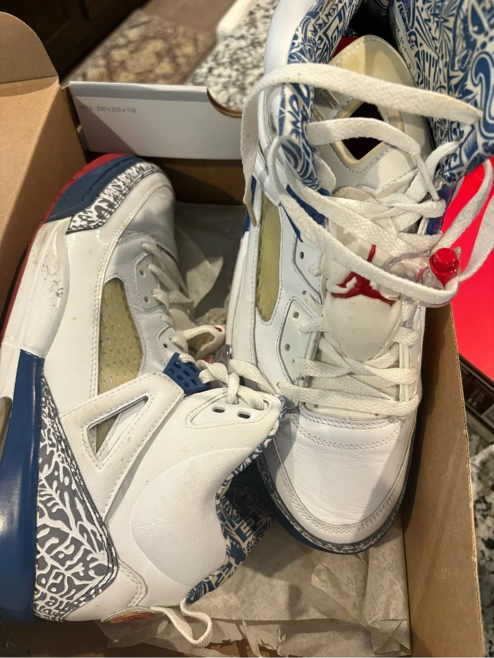 Jordan White, Blue & Red Retro Basketball Sneakers